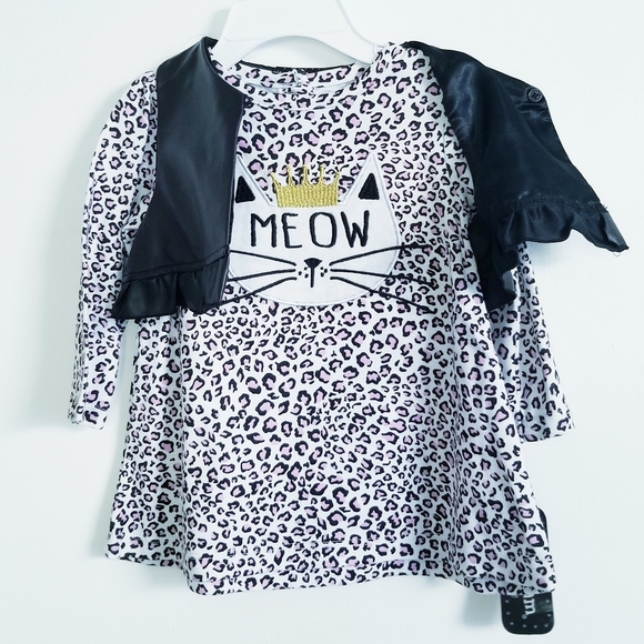 NWT Baby Glam Baby Girl Outfit Cat Print Dress and Vest 2-Piece Set - Picture 7 of 16
